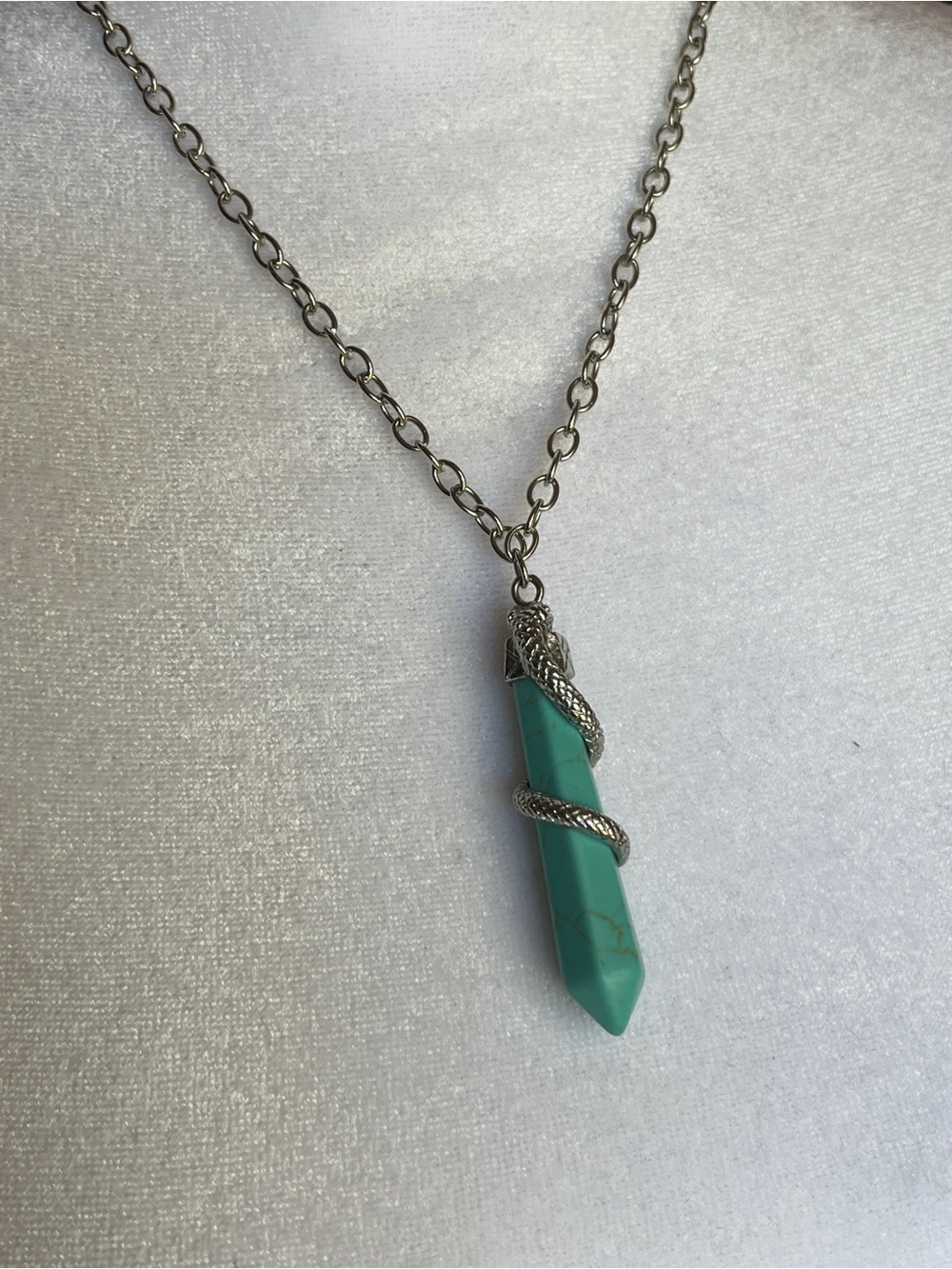 Teal Crystal Pendant Necklace with Silver Snake Accent